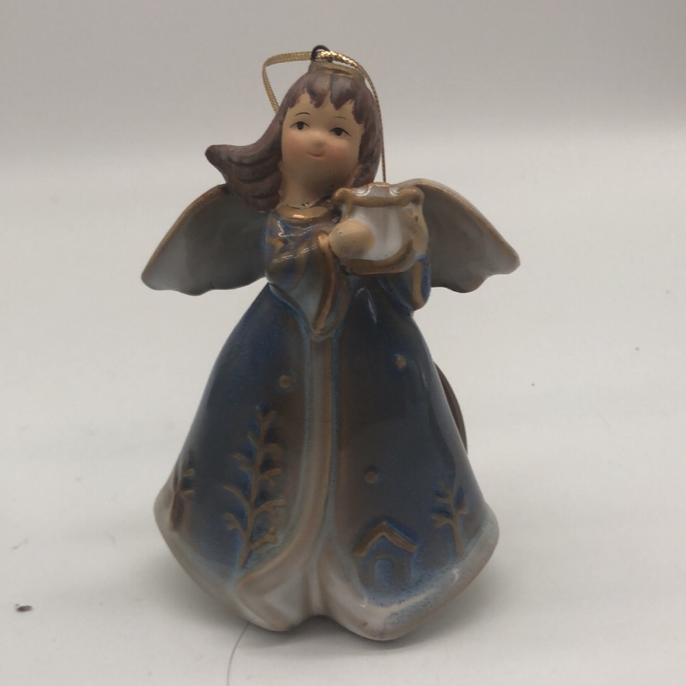 Ceramic Angel with harp bell ornament
